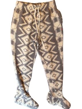 Feejays Sherpa Pajama Pants Medium Gray Cream Geometric Loungewear Comfort